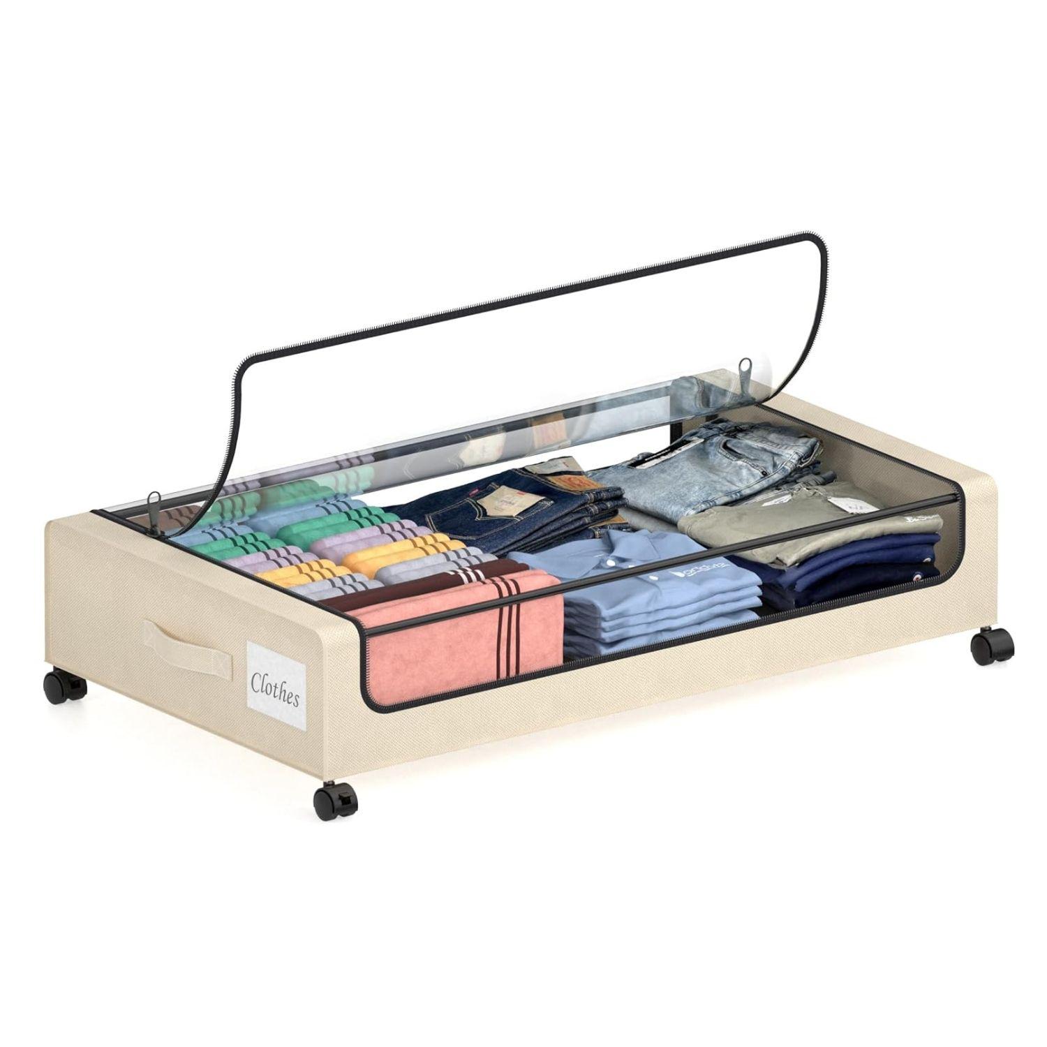 Organizador bajo cama con ruedas beige-0