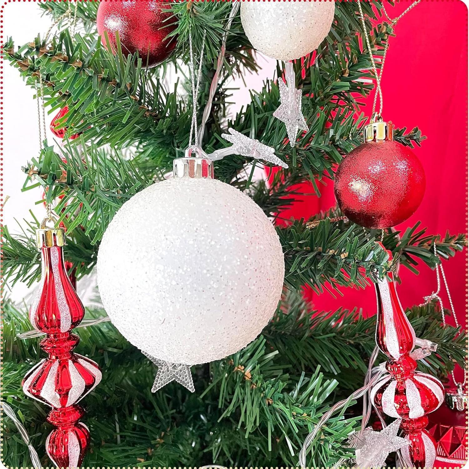 Set 50 adornos navideños blanco/rojo-3