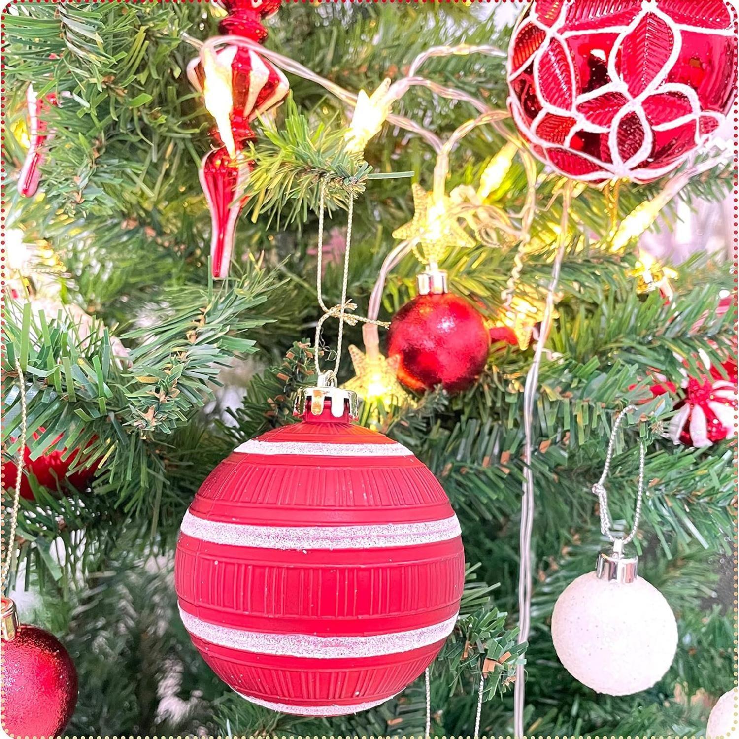 Set 50 adornos navideños blanco/rojo-4