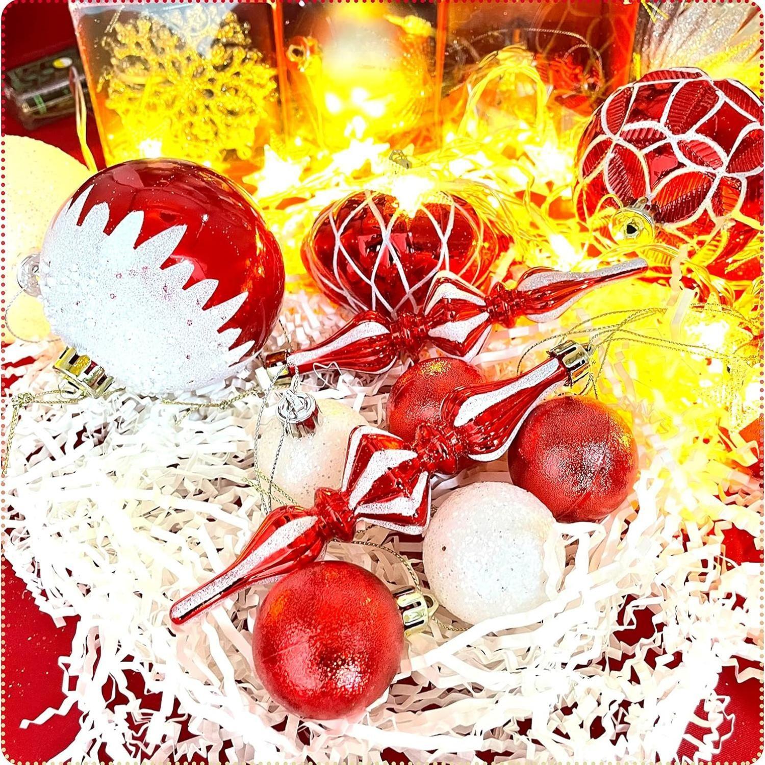 Set 50 adornos navideños blanco/rojo-5