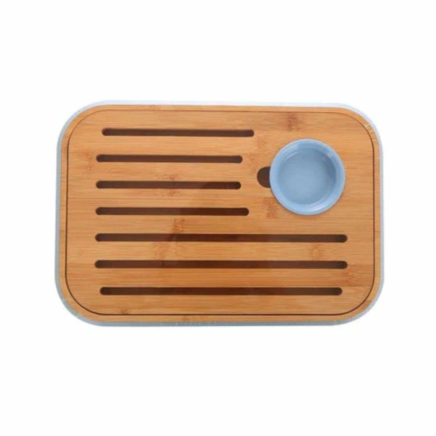 Tabla para cocktail de madera con pocillo celeste-0