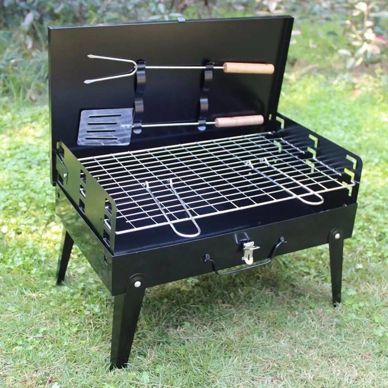 Parrilla portátil a carbón tipo maleta-3