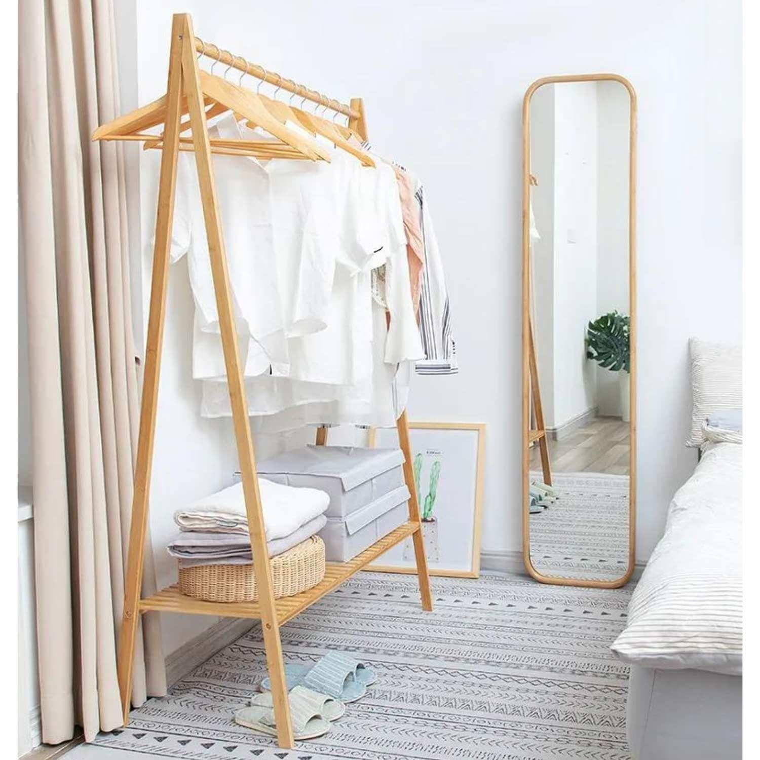 Perchero organizador con espejo  de madera-2