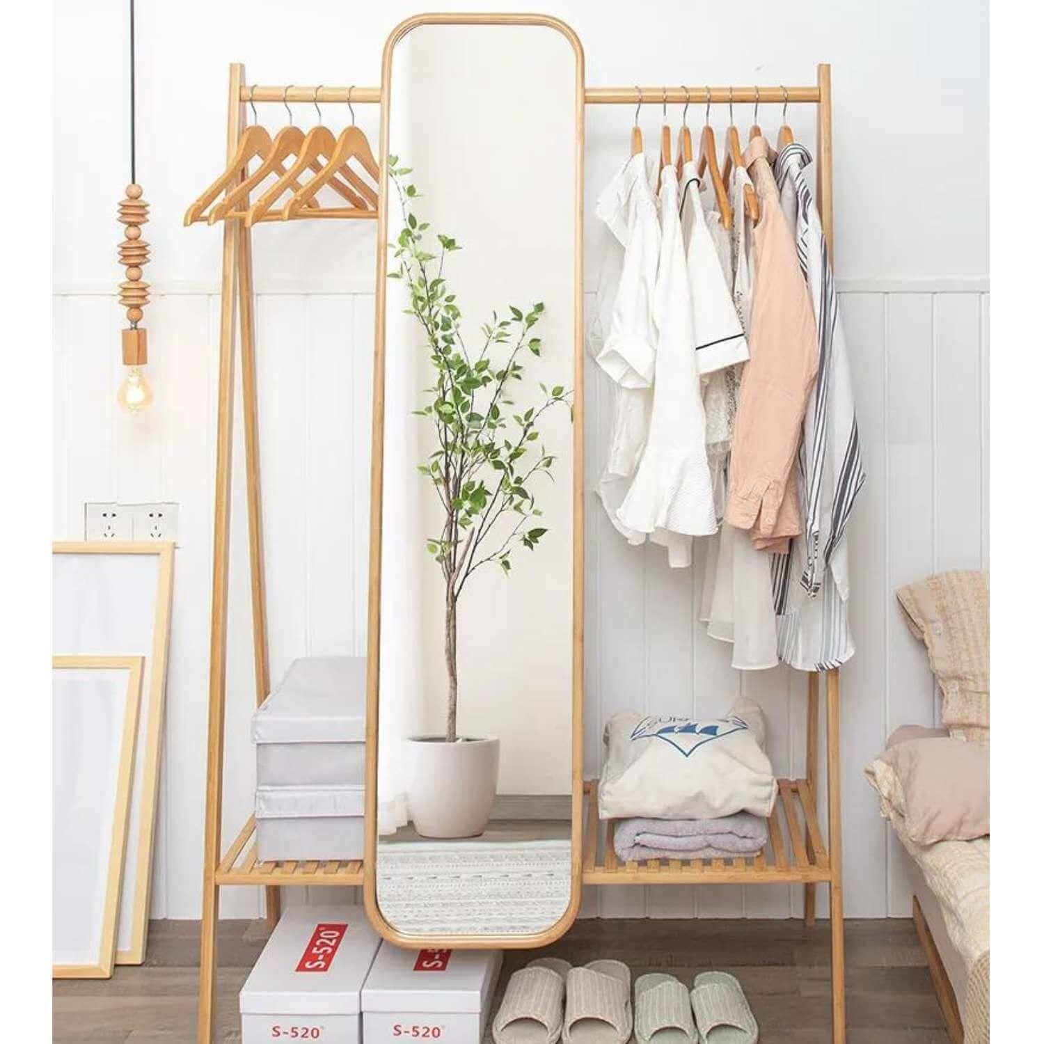 Perchero organizador con espejo  de madera-3