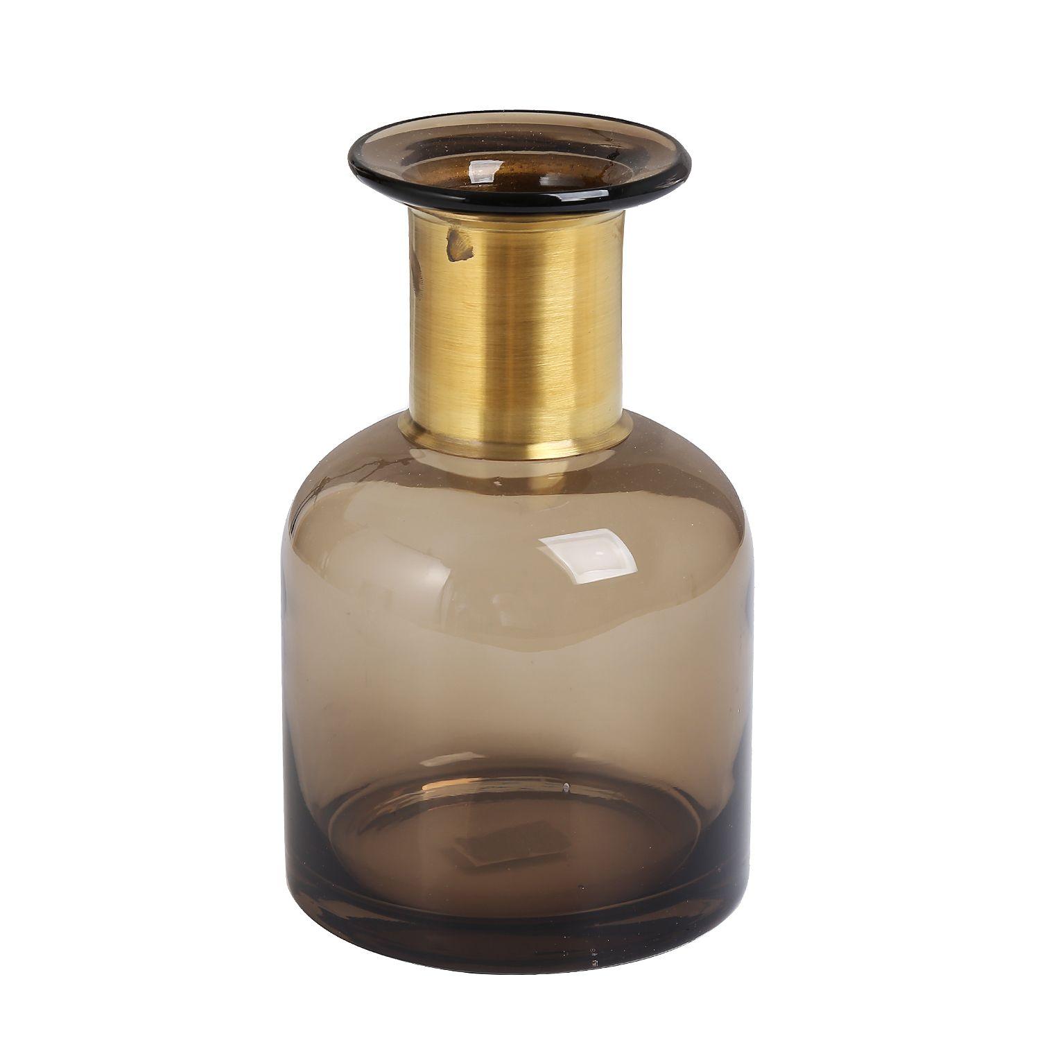 Botella decorativa vidrio dorado 23 cm-0