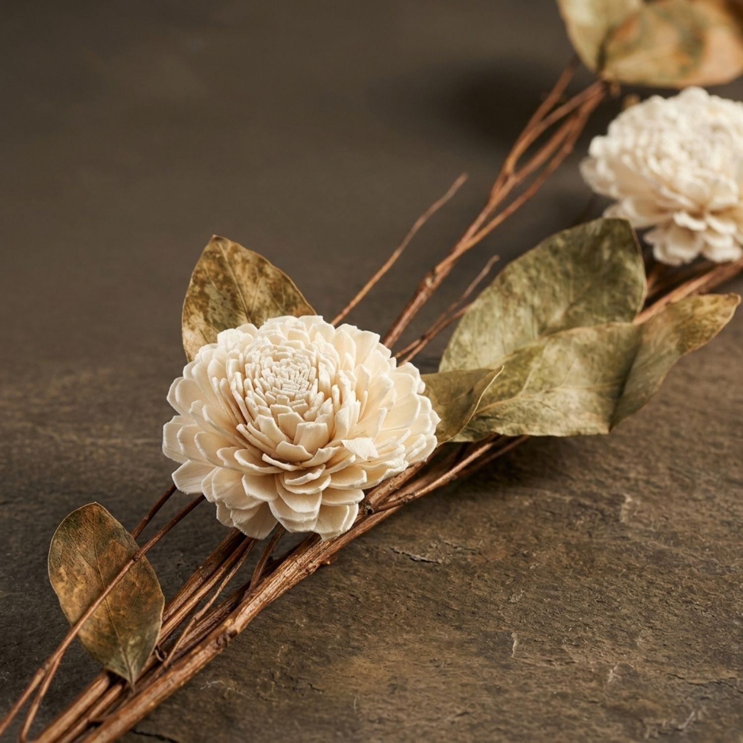 Ramo varas mix flores preservado crema 90 cm-4