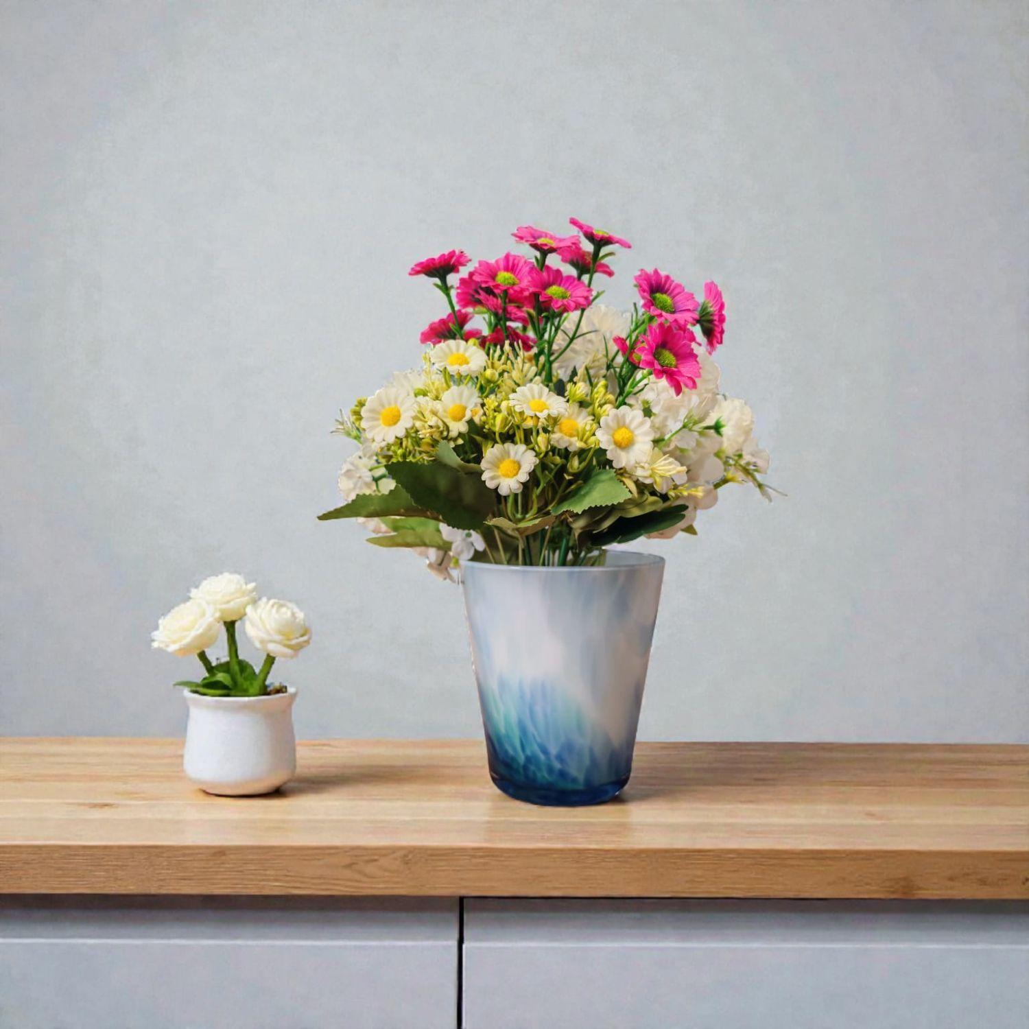 Florero de vidrio fabricado en polonia 16 cm celeste-3