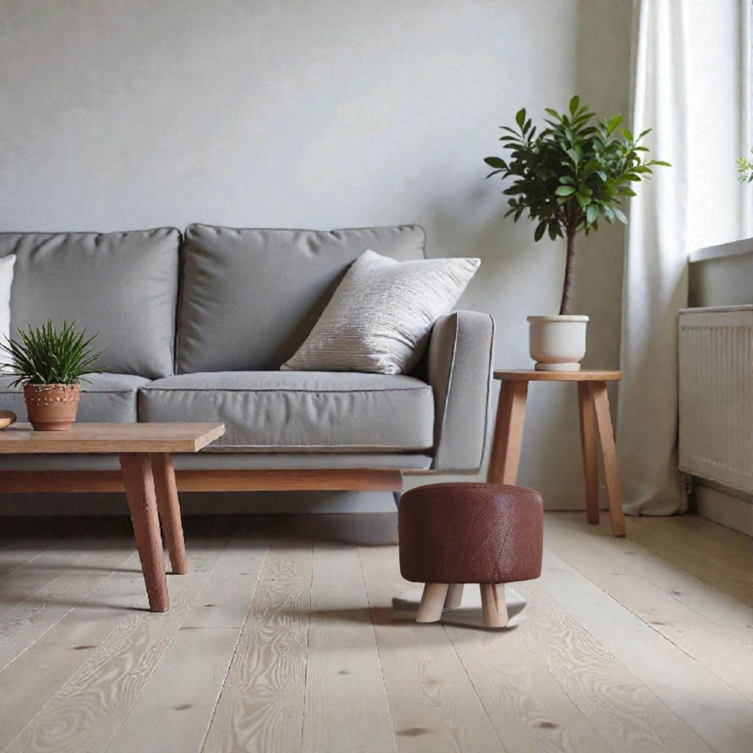 Mini puff redondo tela café-3