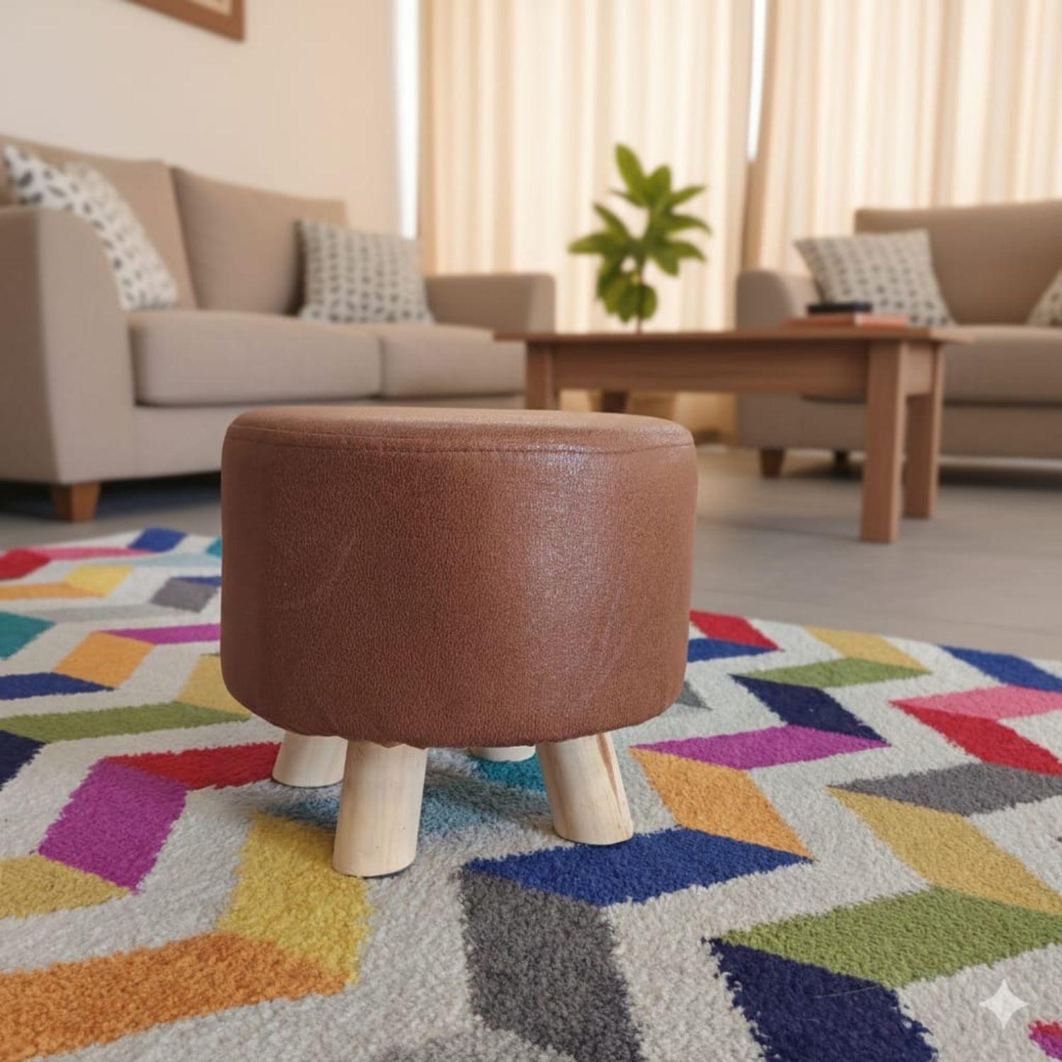 Mini puff redondo tela café-4