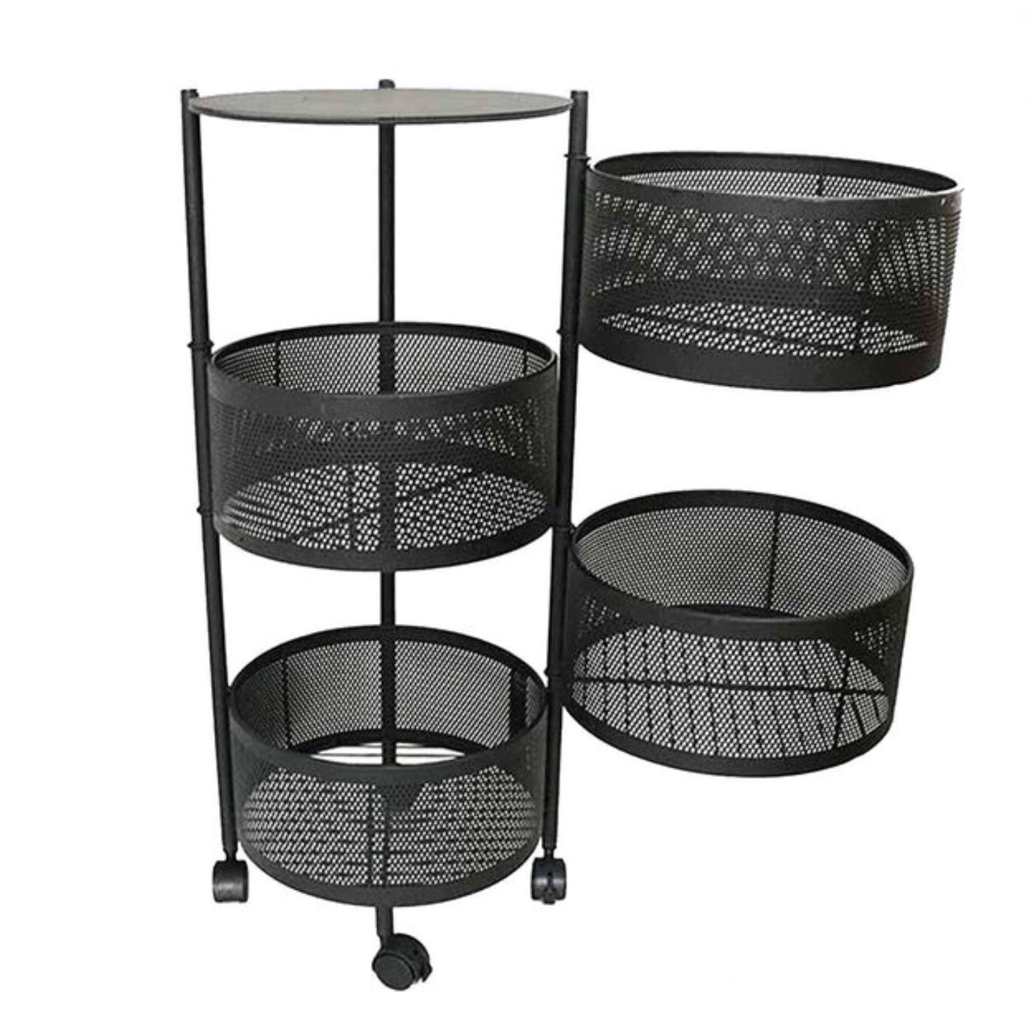 Organizador multiusos con ruedas y 4 canastos redondos negro-1