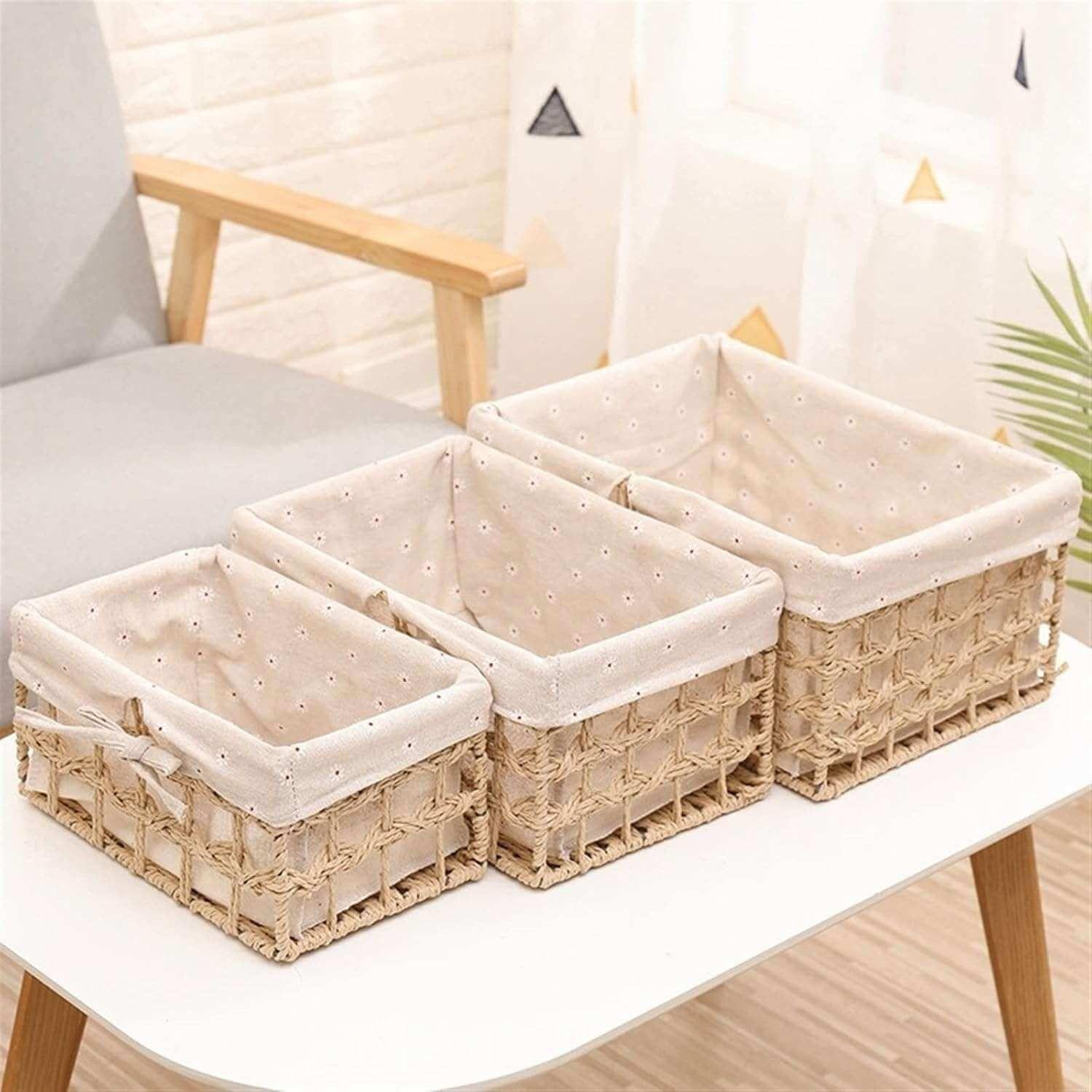 Set 3 canastos organizadores con tela beige-2