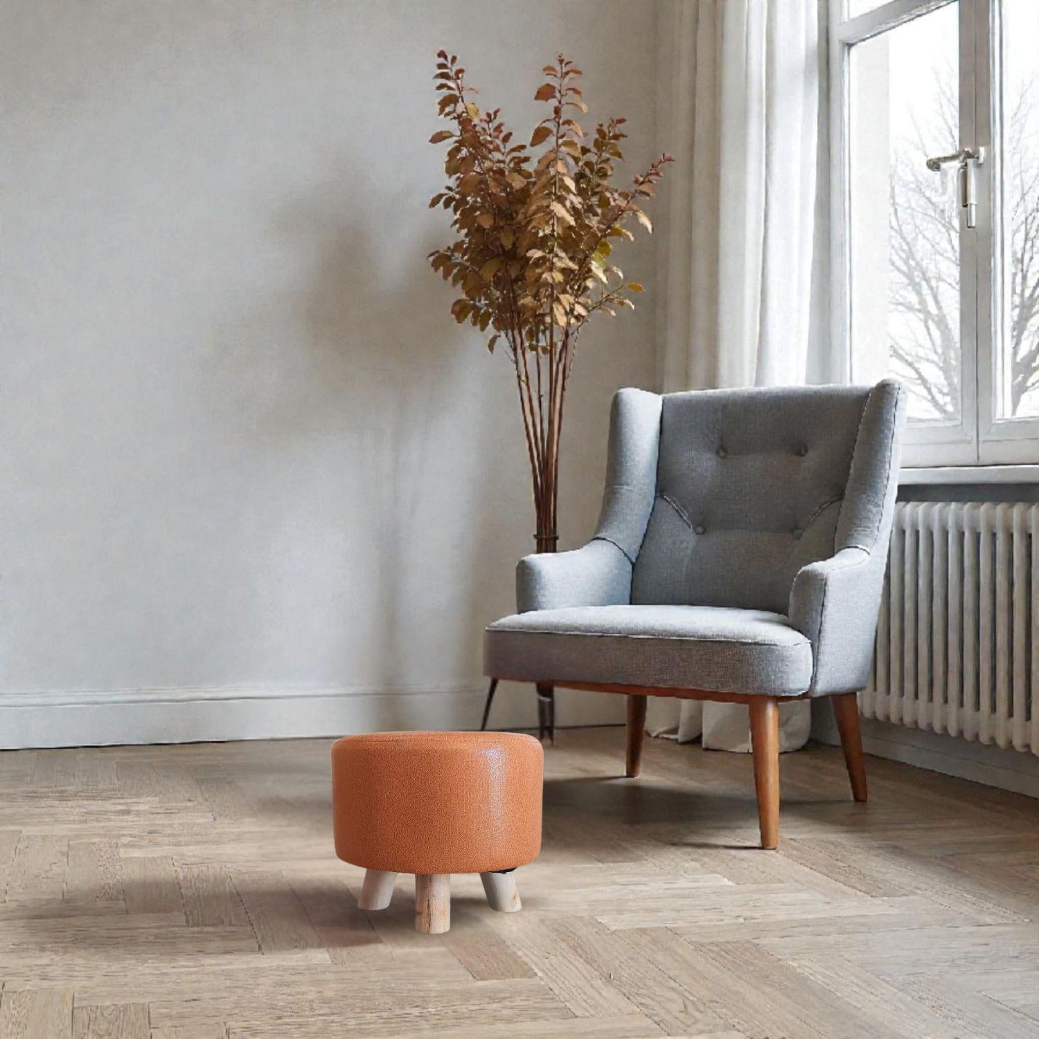 Mini puff redondo tela naranjo-3