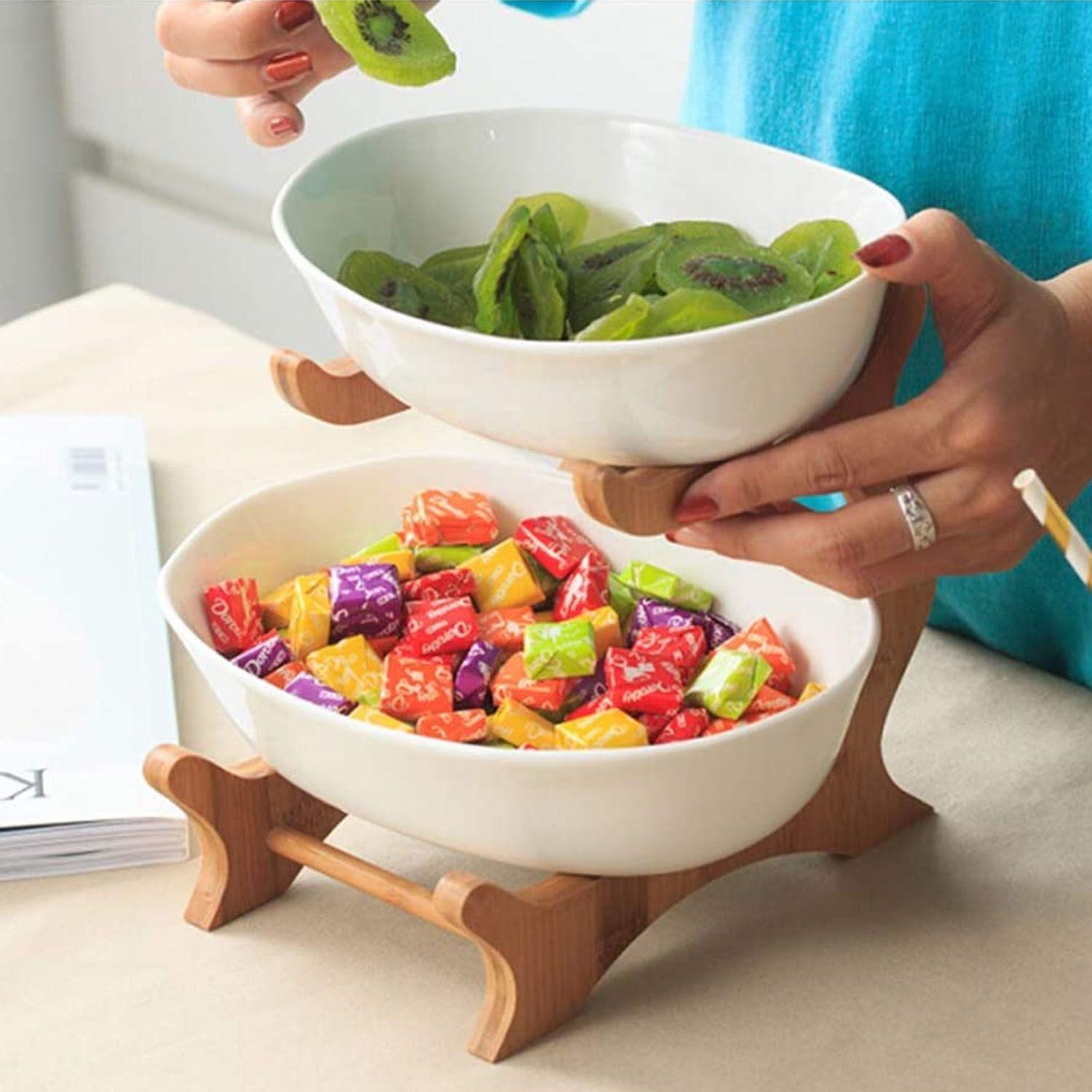 Frutera cerámica y madera 2 niveles 26cm-3