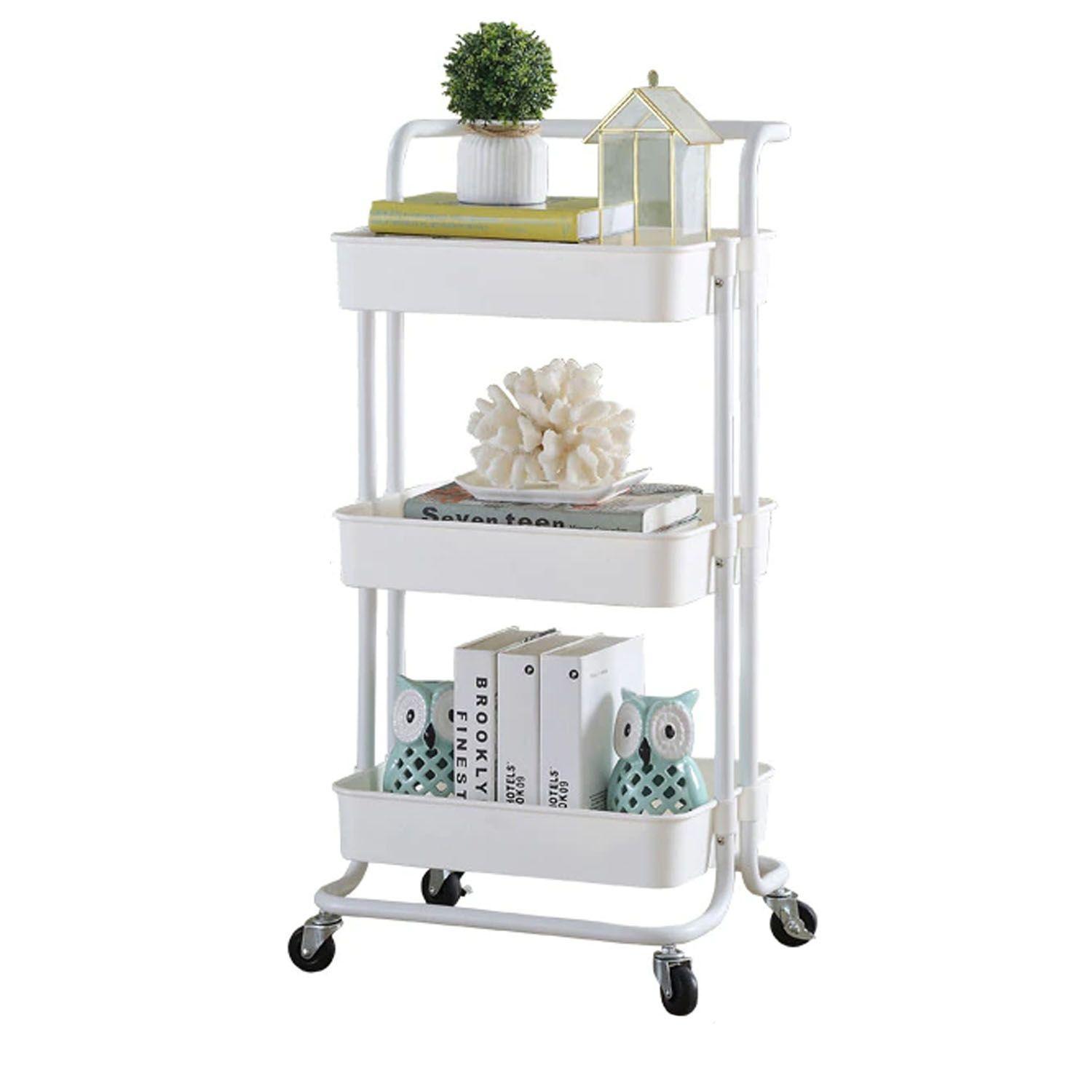 Organizador repisa de 3 niveles rodante de metal blanco-0