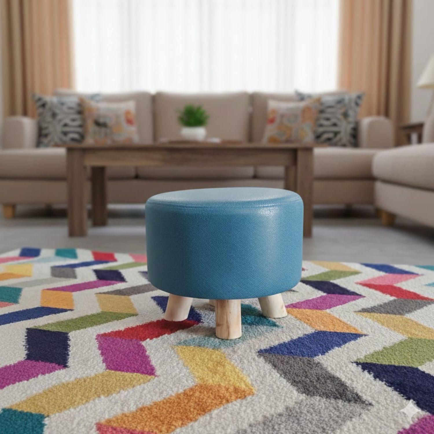 Mini puff redondo tela turquesa-2