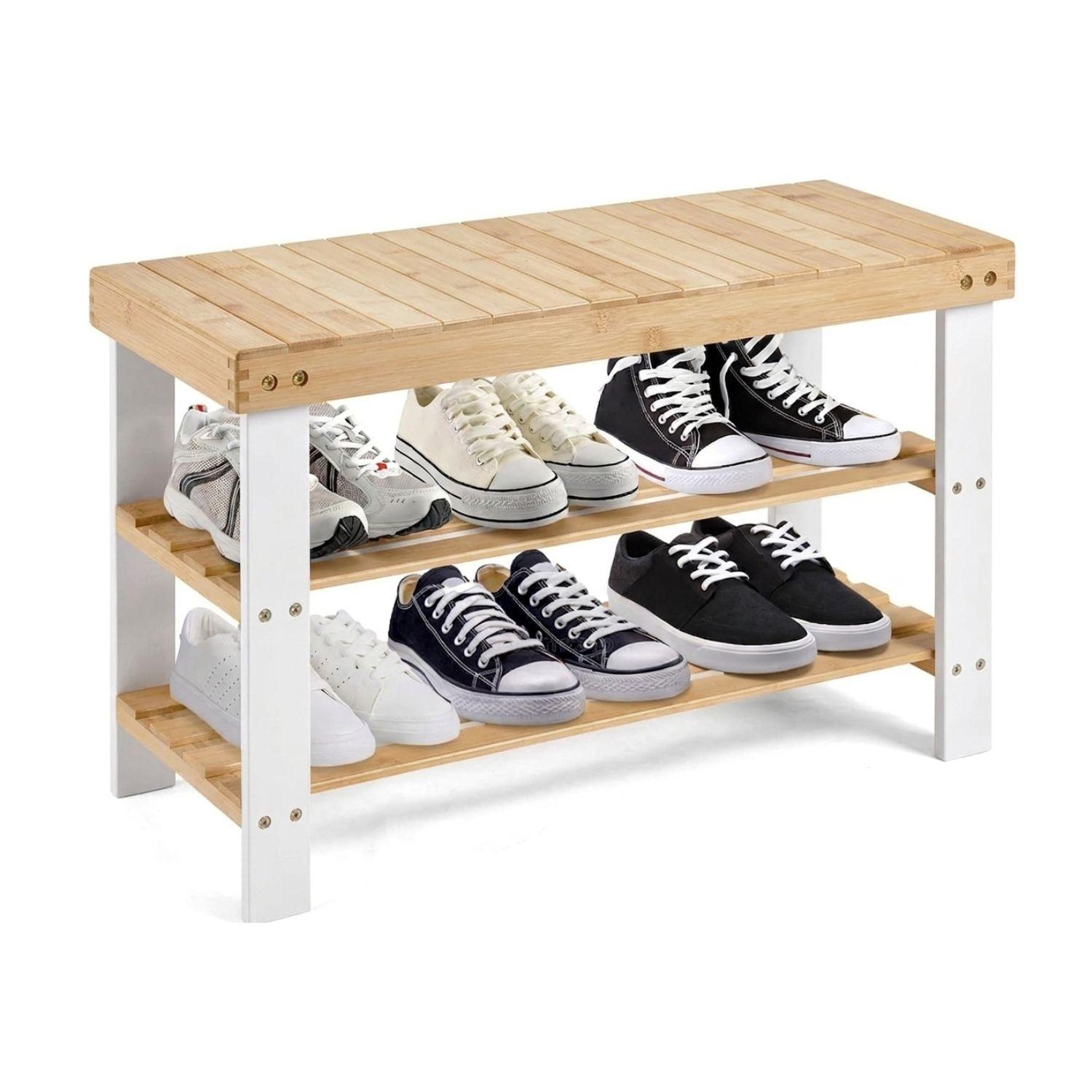 Banco zapatero organizador de bambu natural-1