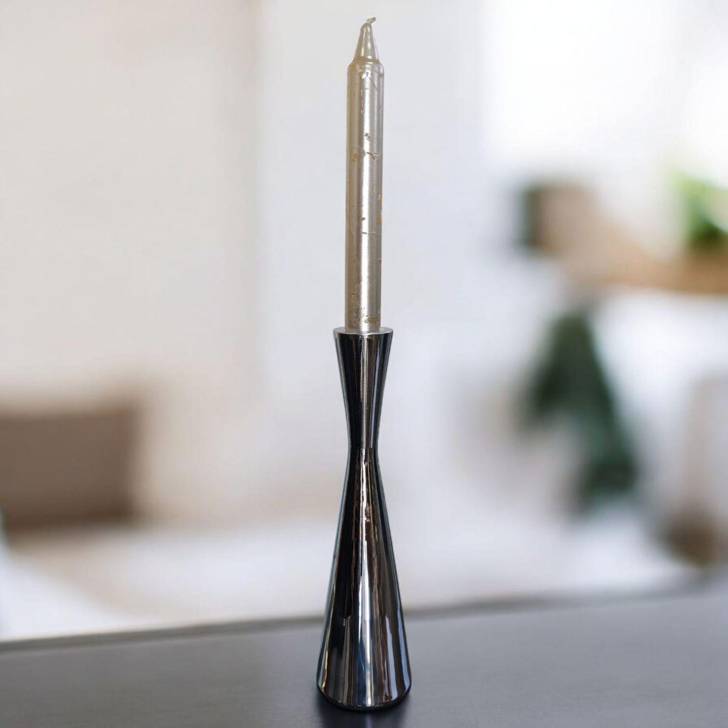 Candelabro de metal plateado 22 cm-3