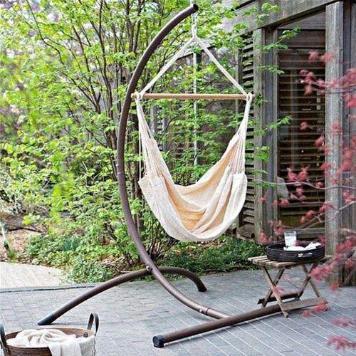 Hamaca columpio de algodón con cojines crema 100x130 cm-2