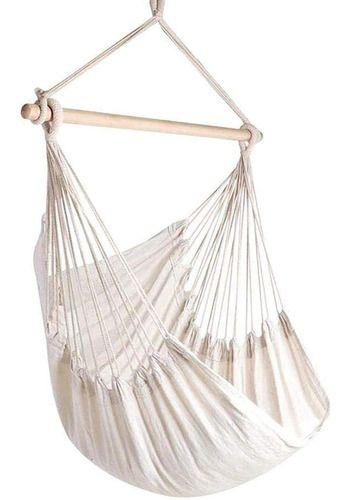 Hamaca columpio de algodón con cojines crema 100x130 cm-5