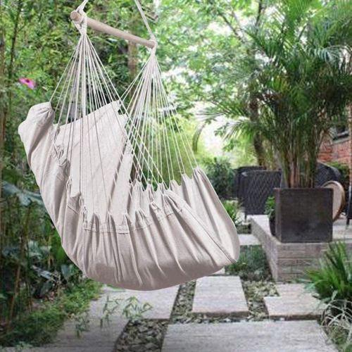 Hamaca columpio de algodón con cojines crema 100x130 cm-6