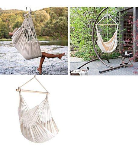 Hamaca columpio de algodón con cojines crema 100x130 cm-8