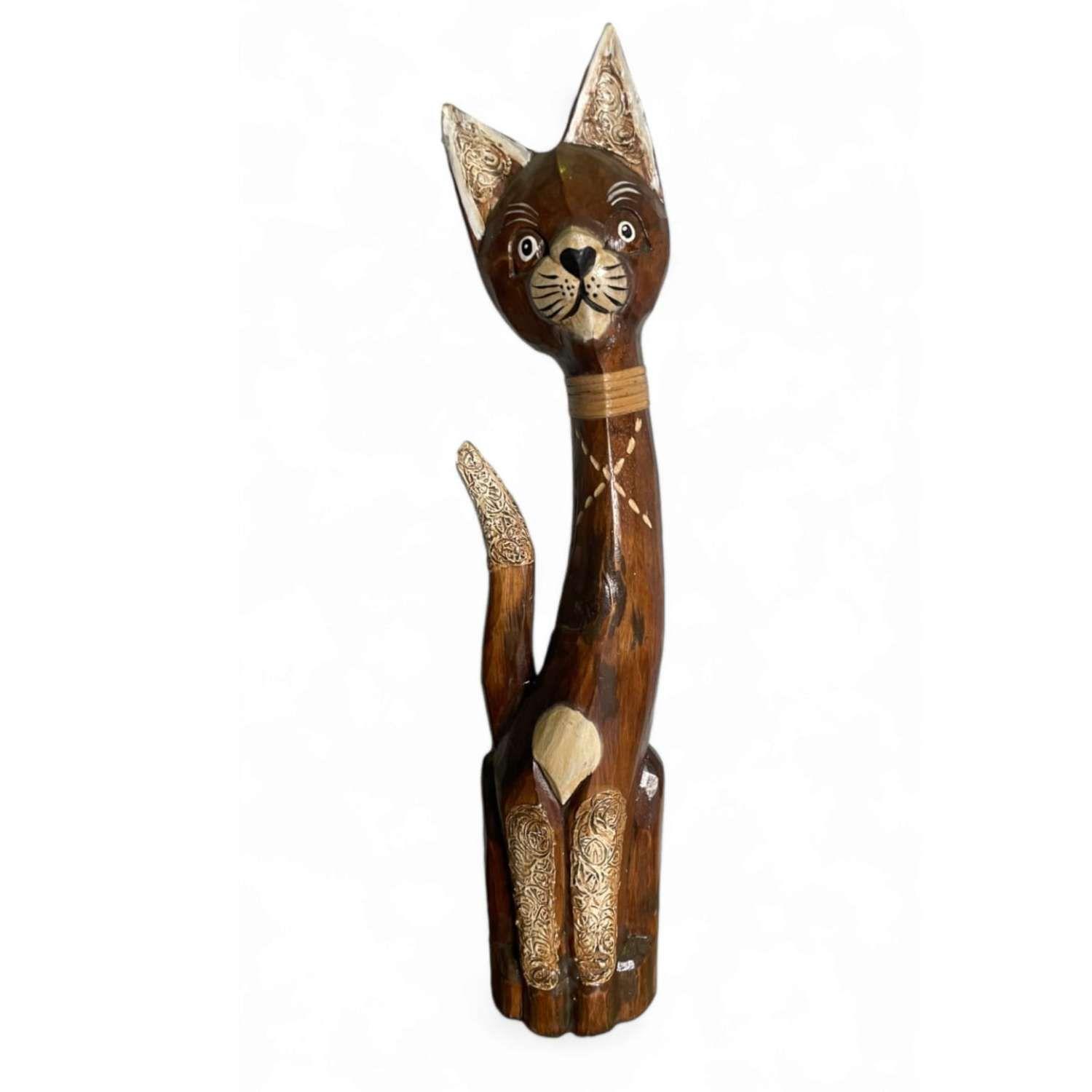Gato madera artesanal 60 cm café-0