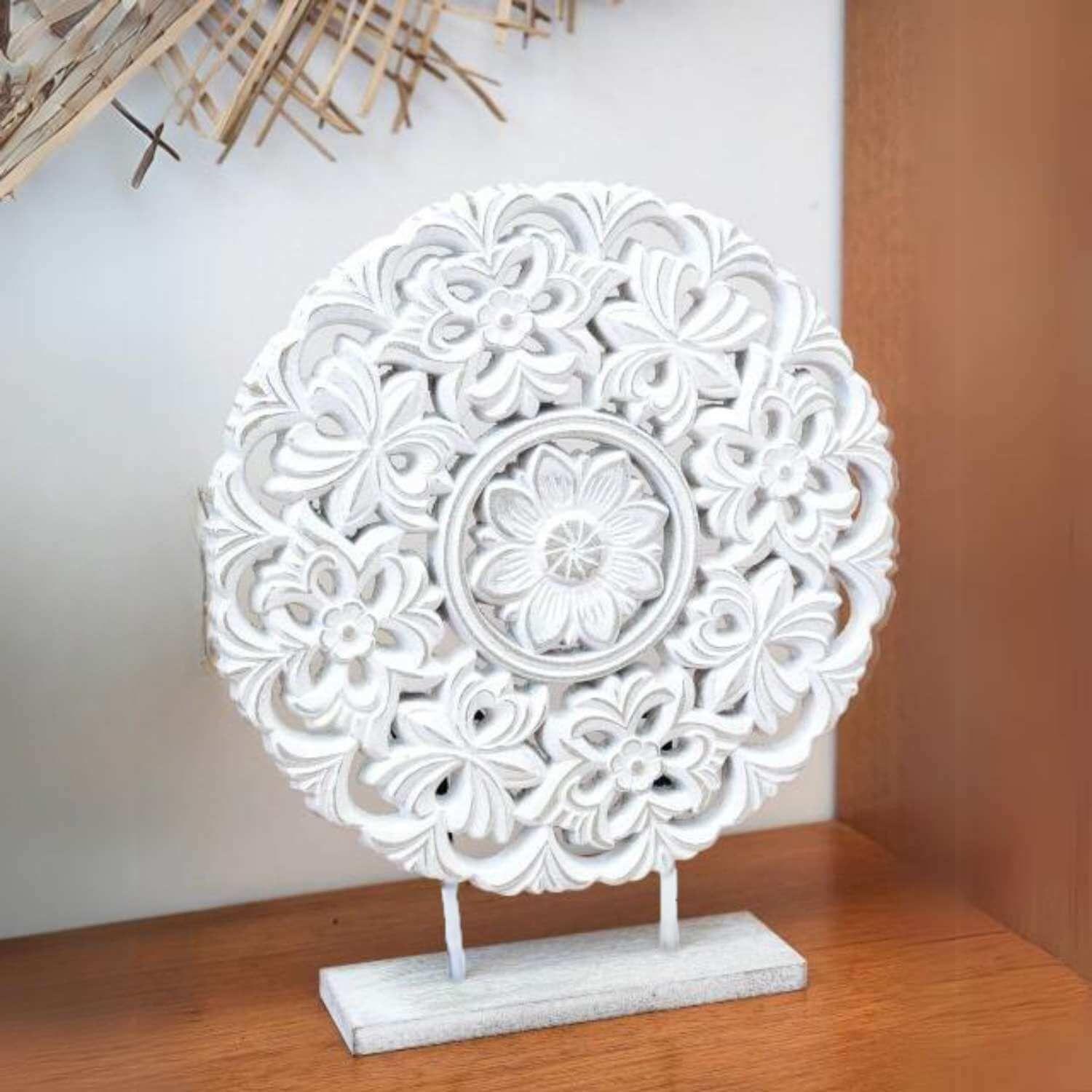 Totem decorativo diseño flor blanco 38 cm-2
