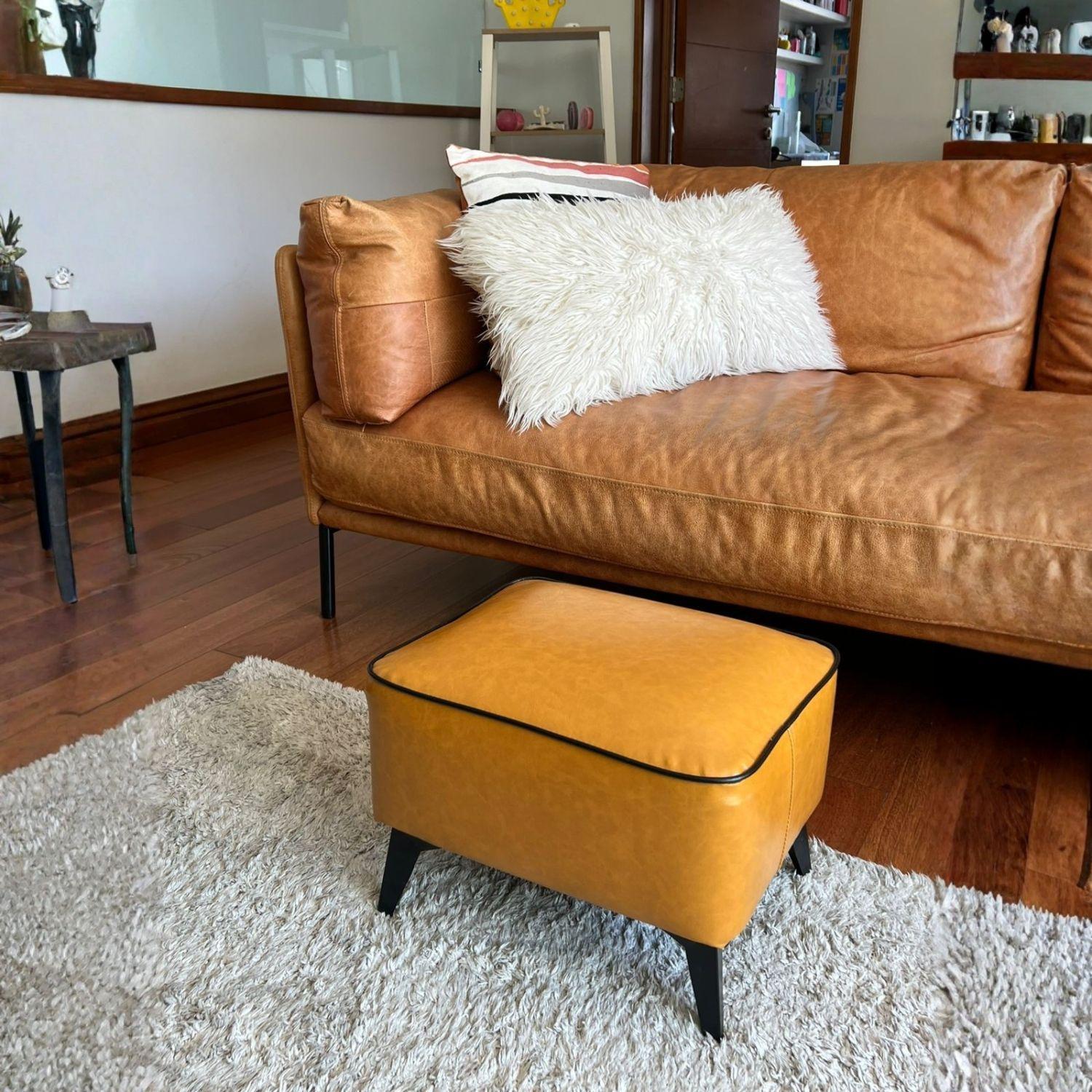 Taburete reposapiés otomano rectangular eco cuero caramelo-4