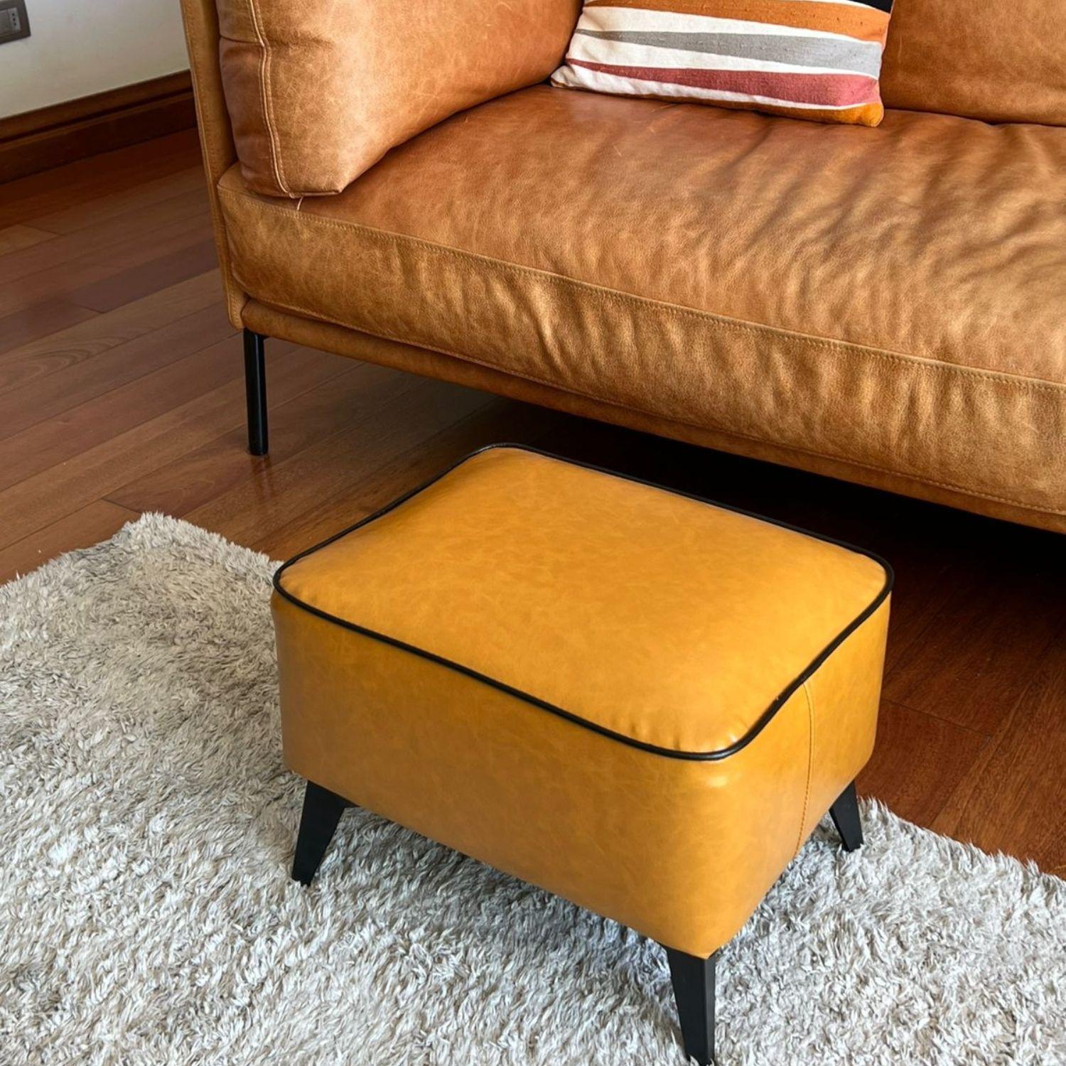 Taburete reposapiés otomano rectangular eco cuero caramelo-5