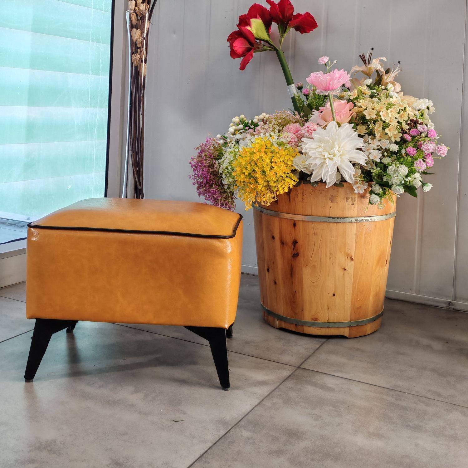 Taburete reposapiés otomano rectangular eco cuero caramelo-7