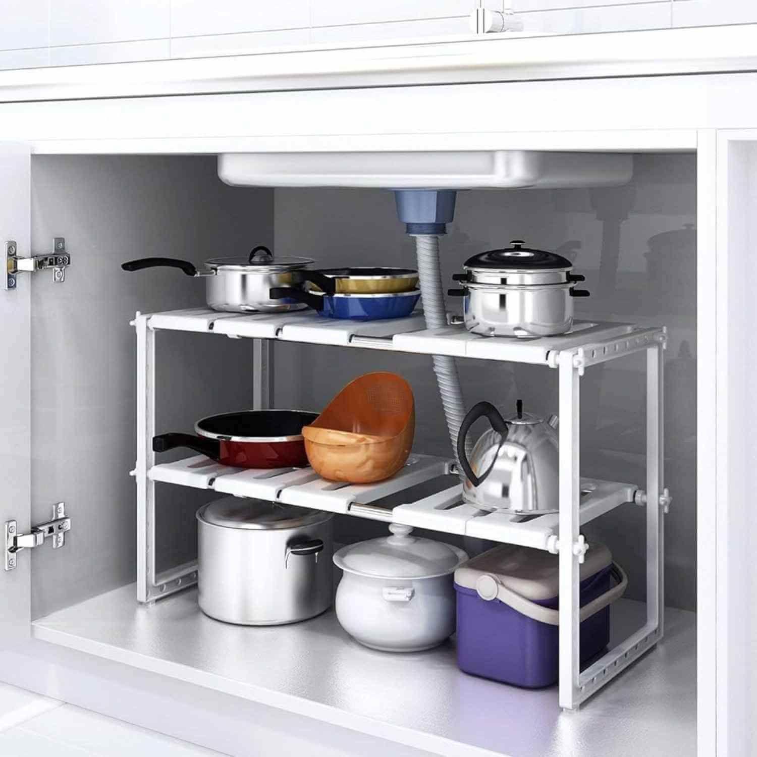 Estante organizador de cocina ajustable de 2 niveles-3