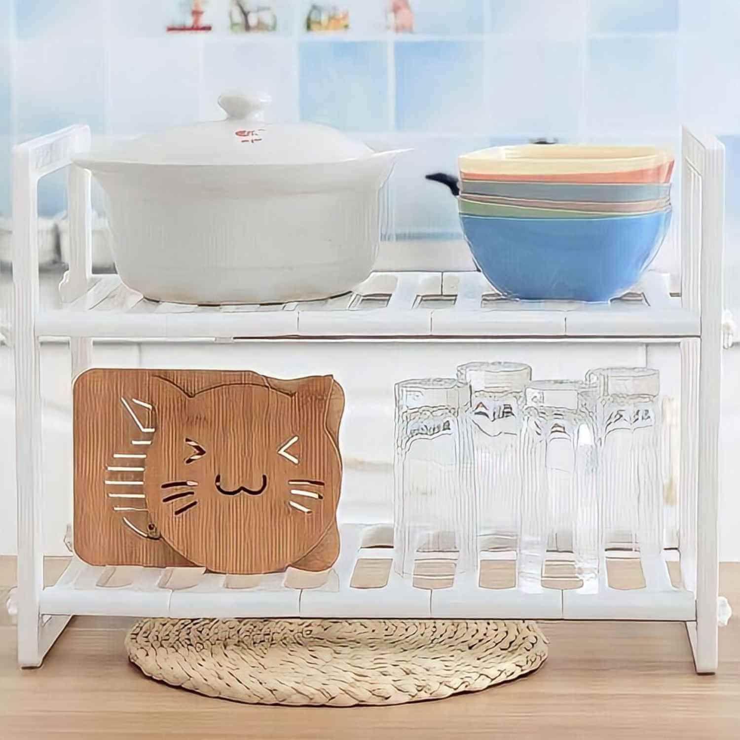 Estante organizador de cocina ajustable de 2 niveles-4