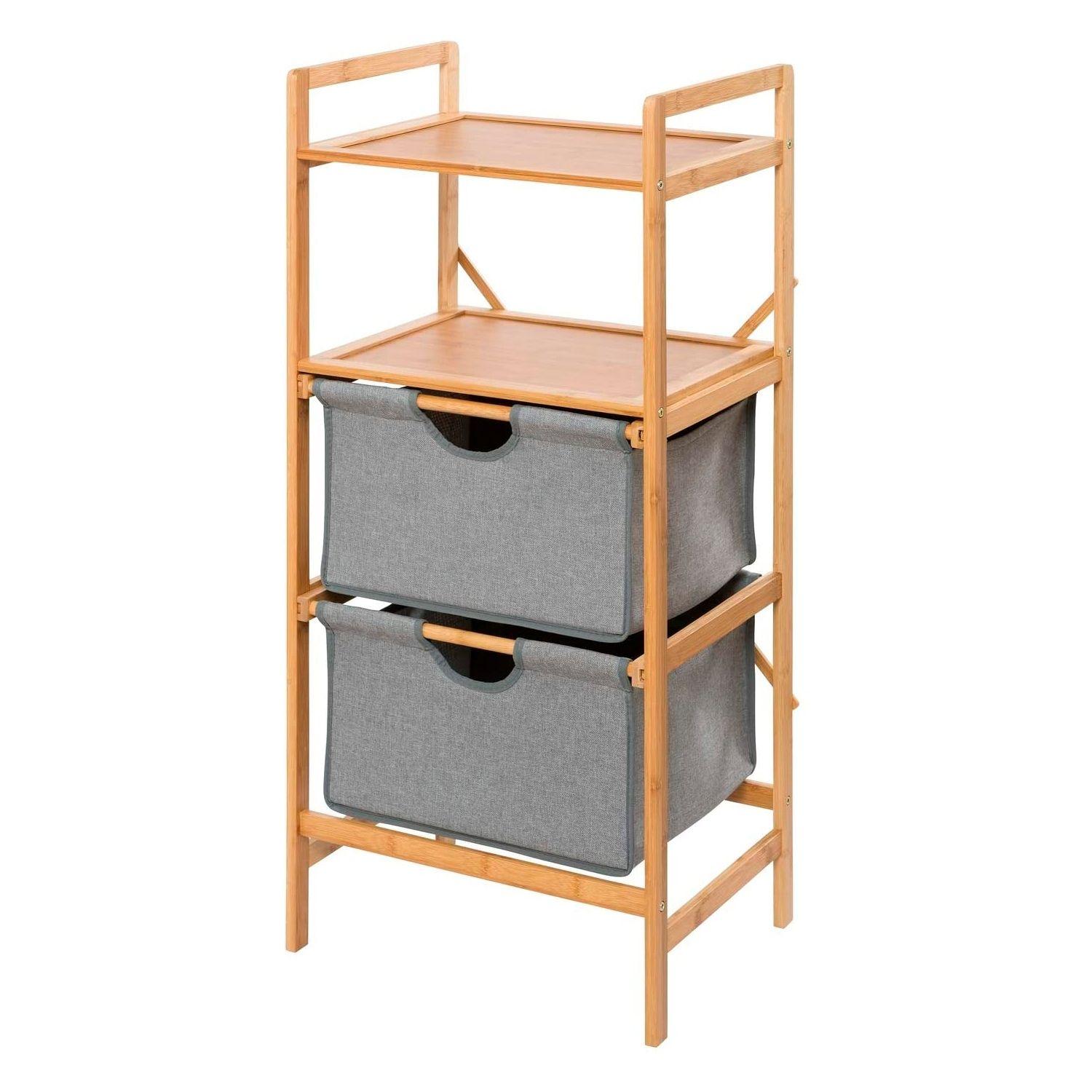 Organizador repisa de bambú con cestas de tela-0