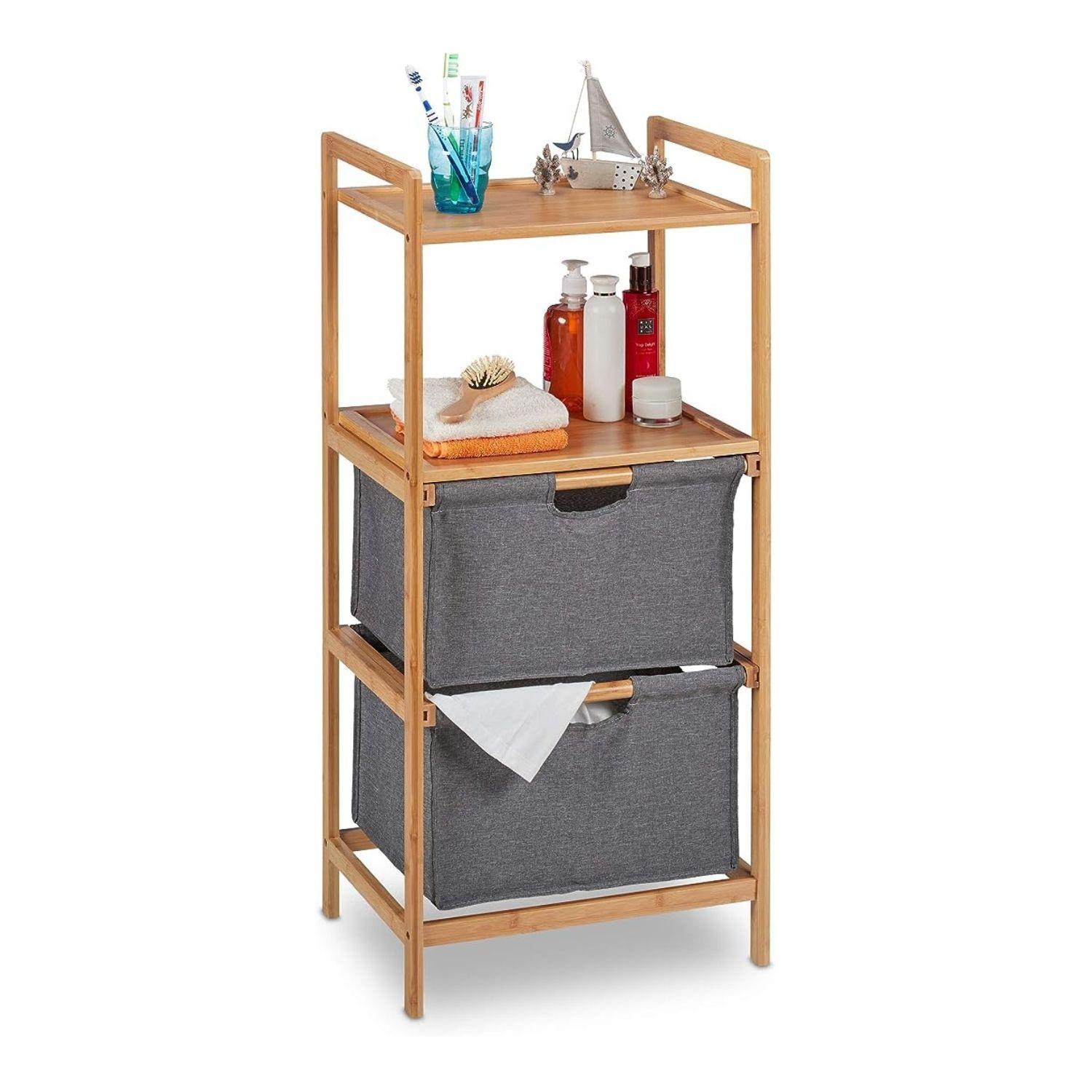 Organizador repisa de bambú con cestas de tela-1