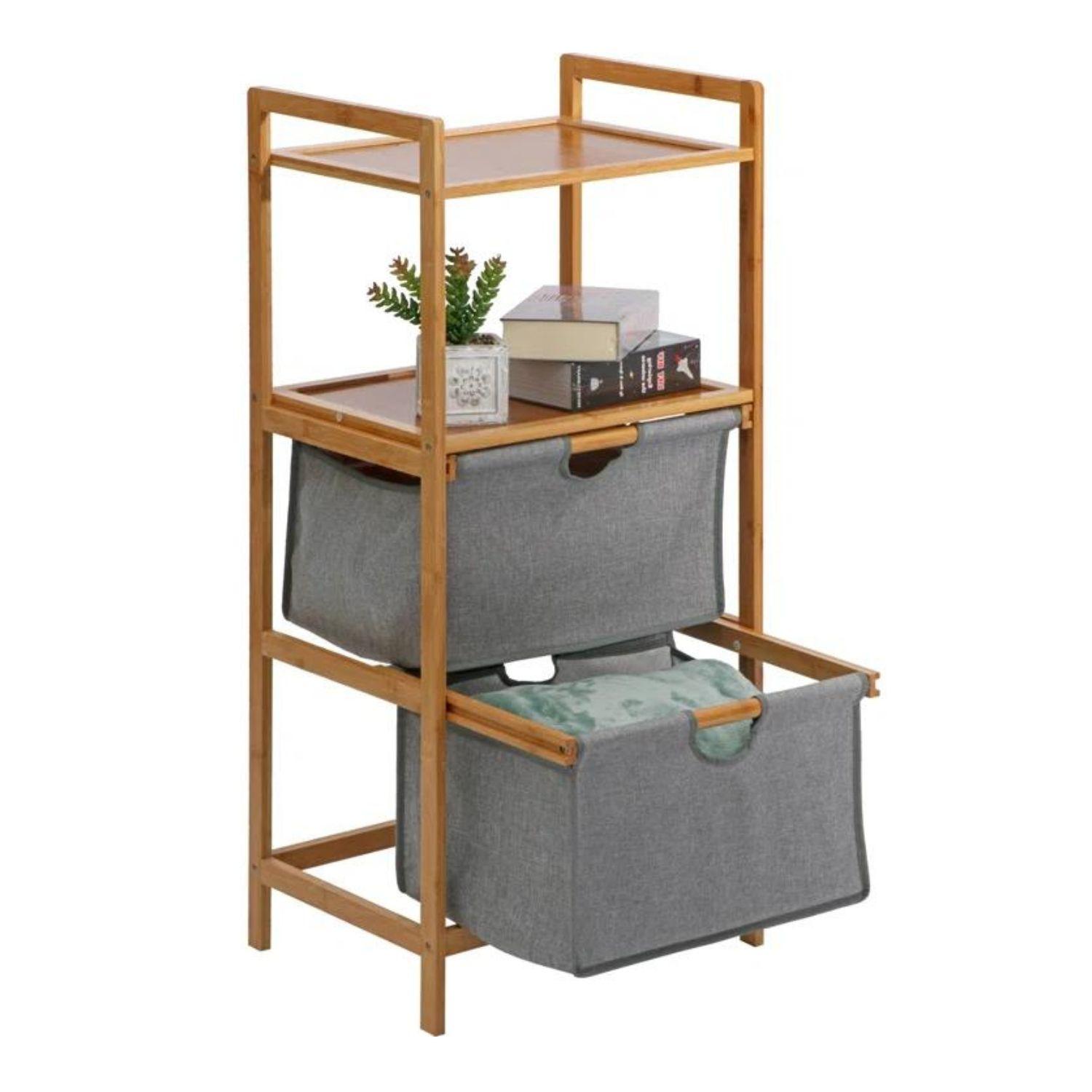 Organizador repisa de bambú con cestas de tela-2