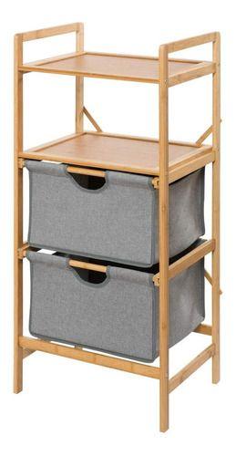 Organizador repisa de bambú con cestas de tela-5