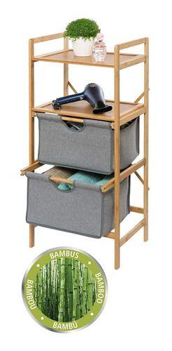 Organizador repisa de bambú con cestas de tela-6