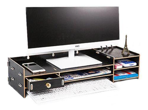 Base de monitor organizador para escritorio multiuso negro-4