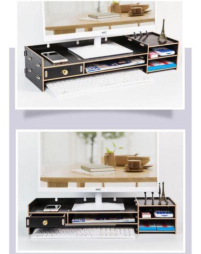 Base de monitor organizador para escritorio multiuso negro-5