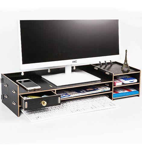 Base de monitor organizador para escritorio multiuso negro-6