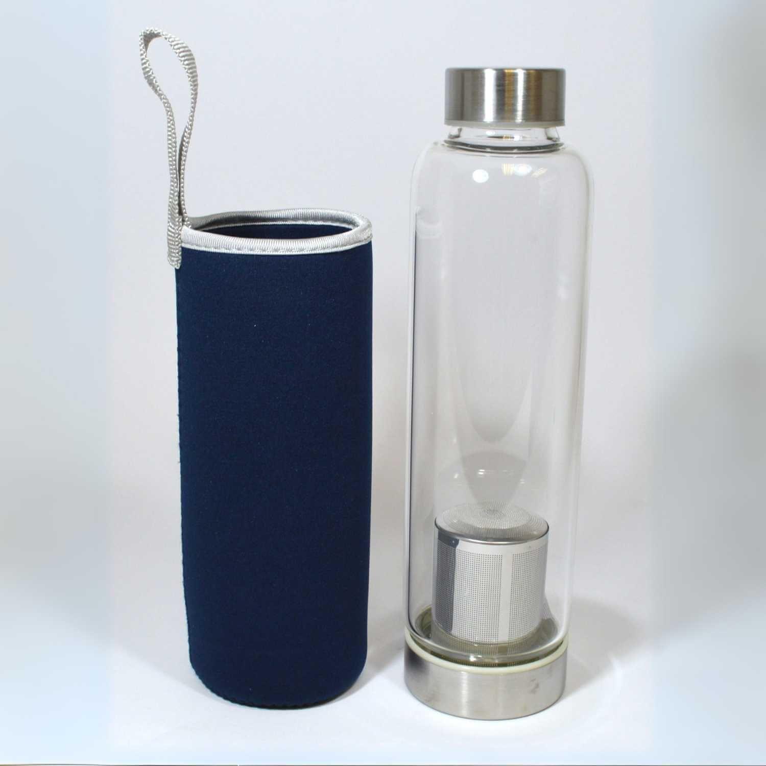 Botella de vidrio té e infusiones 550ml azul-2