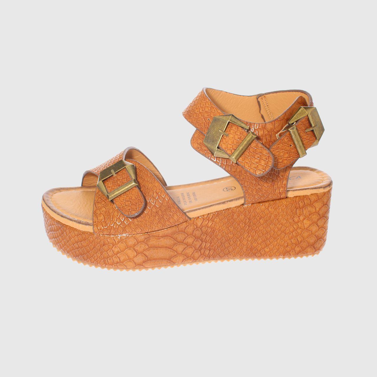 Sandalia plataforma Croco Tostado Vía Franca Mujer-1