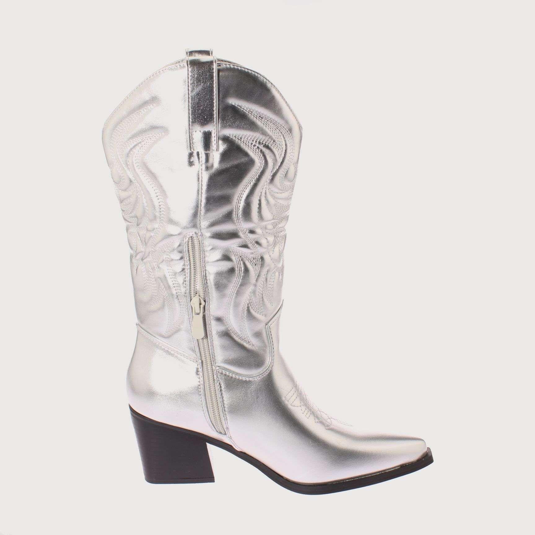Bota Vaquera Plateado Vía Franca Mujer Art: 5CC247SILVER-3