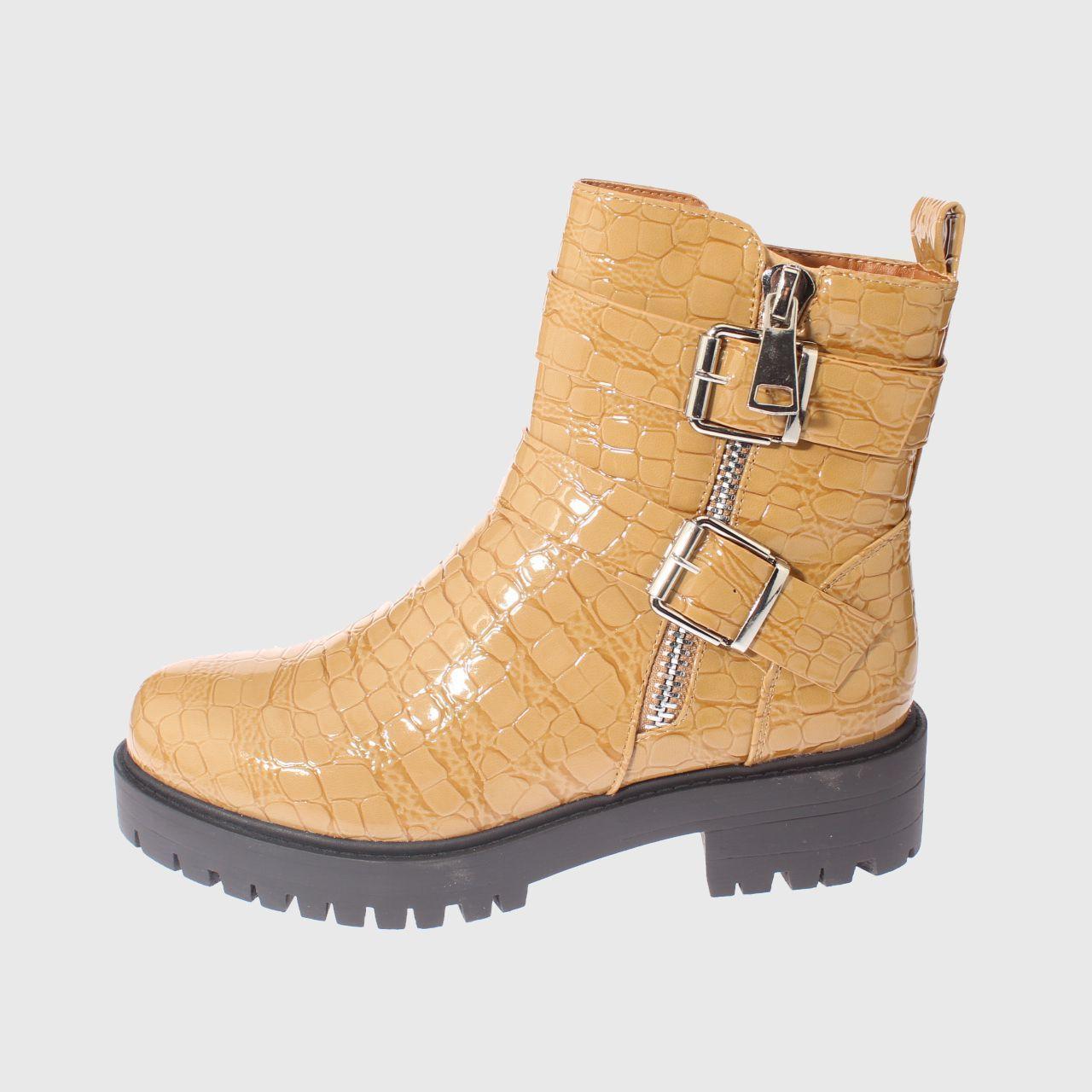 Botin Charol Camel Vía Franca Mujer-1
