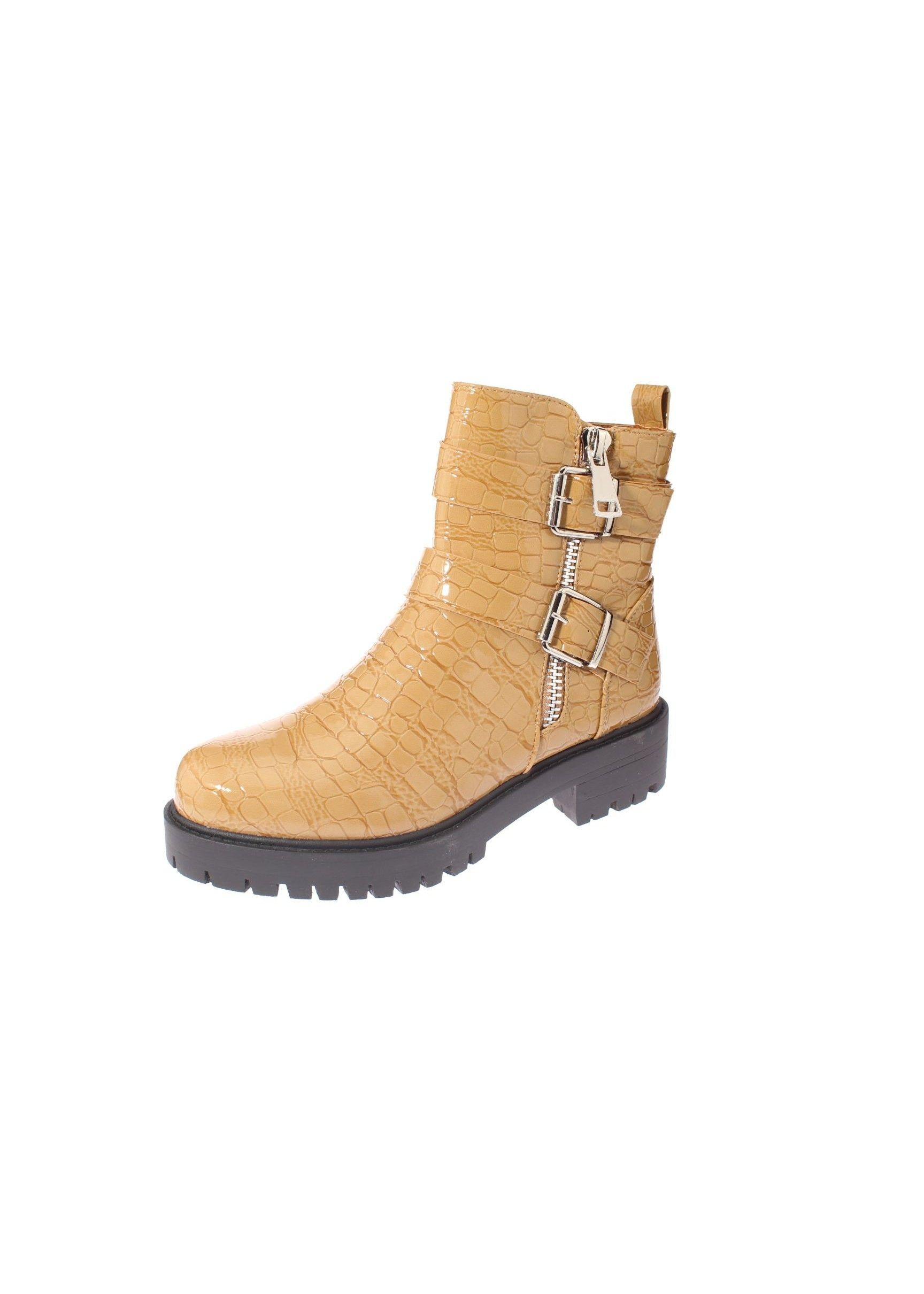 Botin Charol Camel Vía Franca Mujer-0