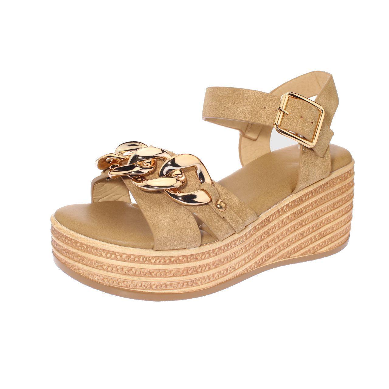 Sandalia Plataforma Khaki Vía franca Mujer-0