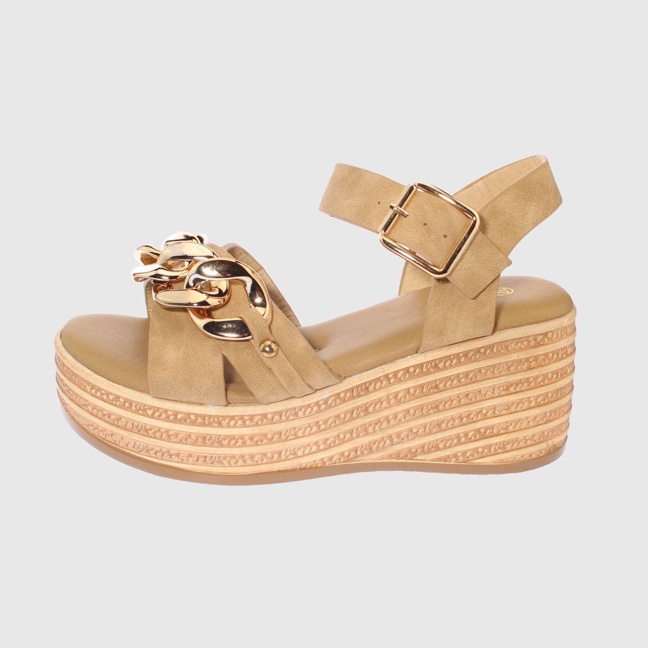 Sandalia Plataforma Khaki Vía franca Mujer-1