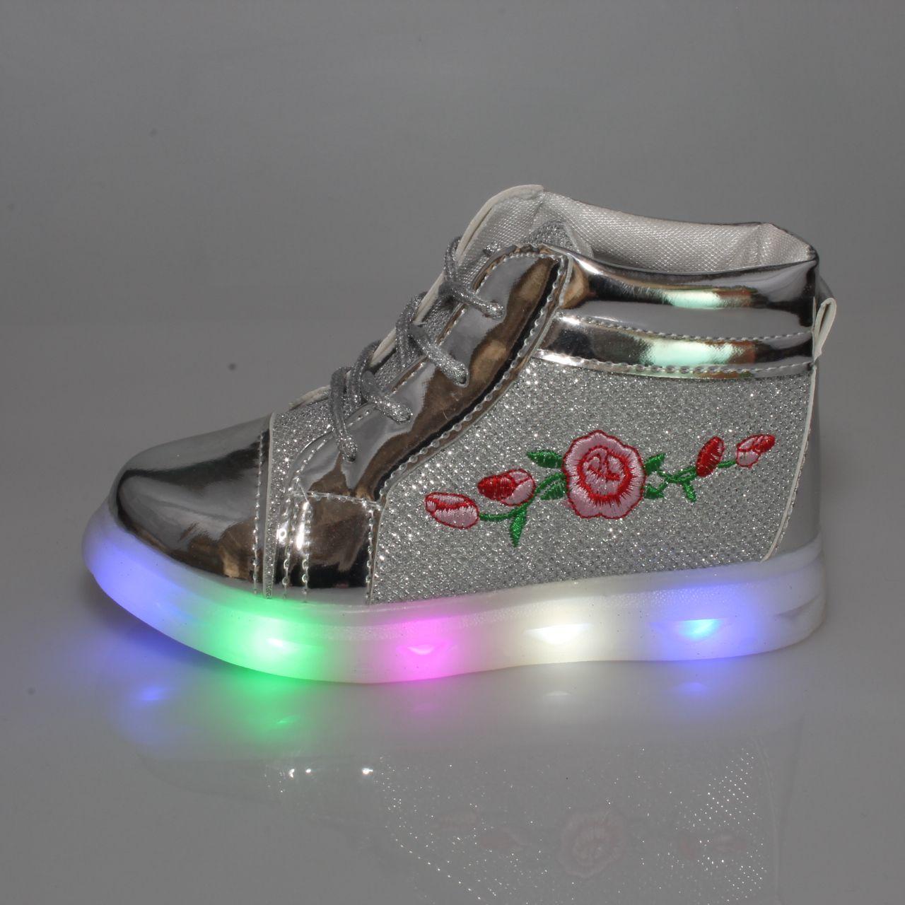 Zapatilla Con Luces Plata Vía Franca Niña-3