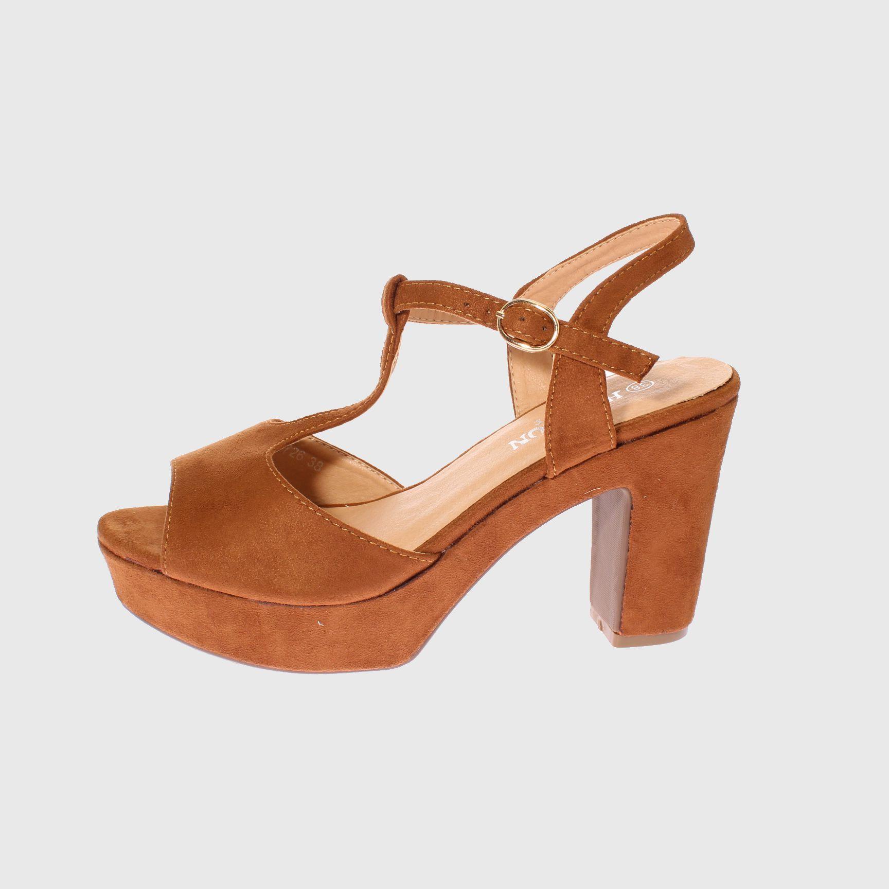 Sandalia Tacón Camel Vía Franca Mujer-1