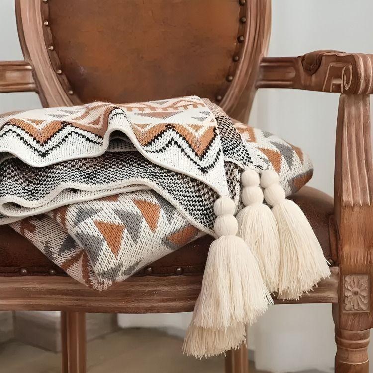 Manta Decorativa Tejida Para Sillon Piecera Cama Bohemia-3